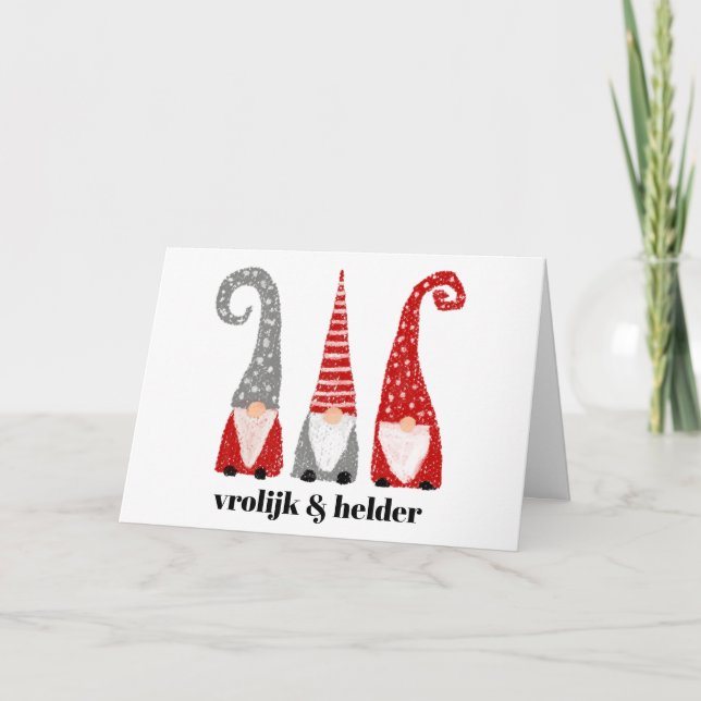 Vrolijk & Helder Drie Kabouters Kerst  Holiday Card (Front)