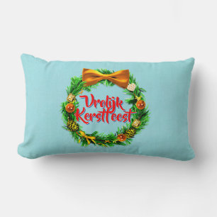 Vrolijk Kerstfeest Dutch Merry Christmas Lumbar Cushion
