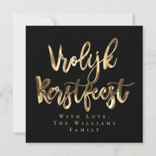Vrolijk Kerstfeest Elegant Black Gold Script Dutch Holiday Card