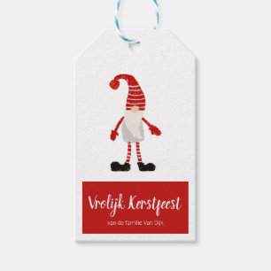 Vrolijk Kerstfeest Rood Grijze Kabouter Nordic Gift Tags