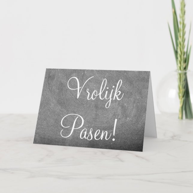 Vrolijk Pasen Dutch Happy Easter Chalkboard Holiday Card (Front)