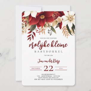 Vrolijke kleine Babyborrel Kerstster Bloemen  Invitation