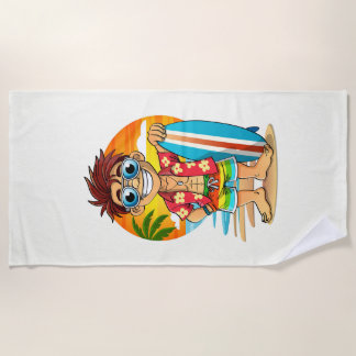 Vrolijke Surfer Strandlaken – Zomerse Cartoon Illu Beach Towel