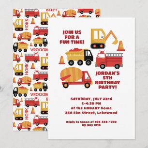 Vroom Honk Beep! Trucks Birthday Invitation