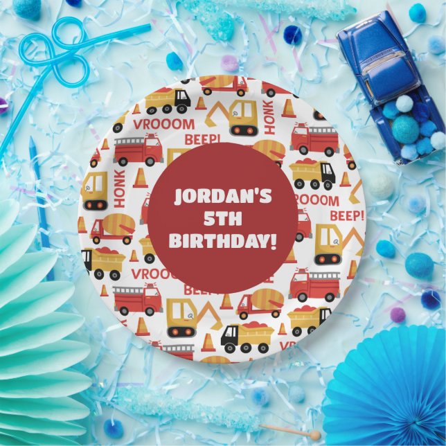 Vroom Honk Beep! Trucks  Paper Plate (Party)