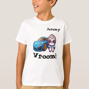 "Vroom" Race Car Sloth Kawaii Customisable Boy's  T-Shirt