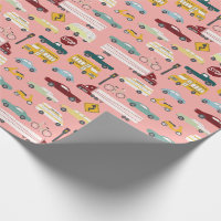 Vroom! Traffic Pattern Cars Trucks Bus Bike pink