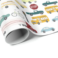 Vroom! Traffic Pattern Cars Trucks Bus Bike white