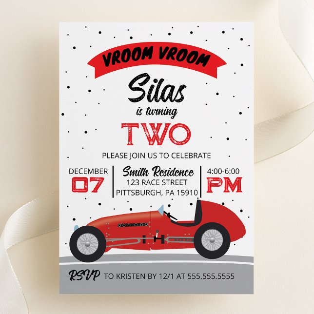 Vroom Vroom Antique Race Car Birthday Party Invitation (Creator Uploaded)