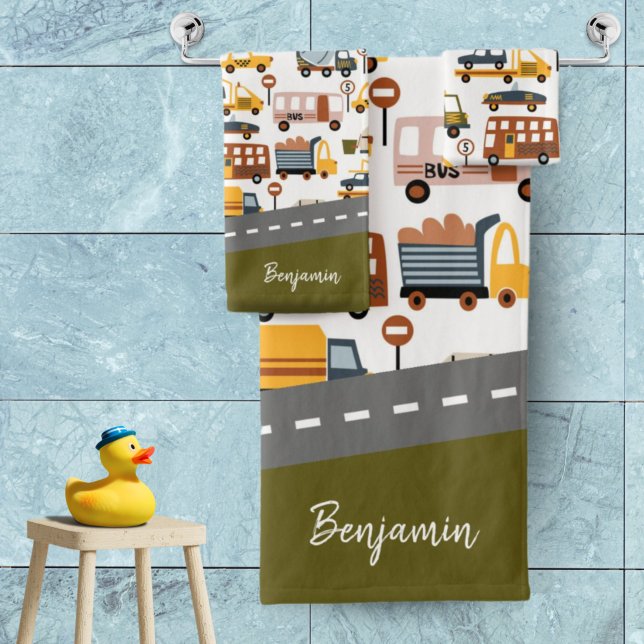 Vroom! Vroom! Car and Transportation Pattern Boy Bath Towel Set (Creator Uploaded)