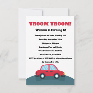 Vroom Vroom Cars Birthday Party Invitation