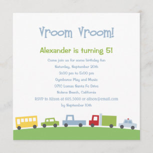 Vroom Vroom Cars Birthday Party Invitation