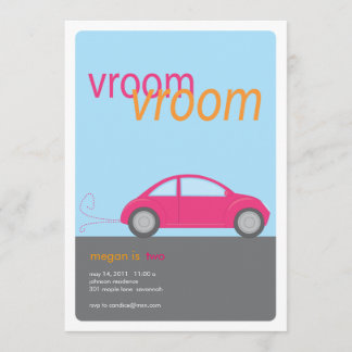 vroom vroom girl car birthday invitation