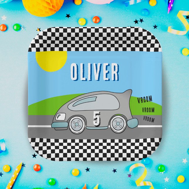 Vroom Vroom Racing Car Road Boy Birthday Paper Plate (Creator Uploaded)