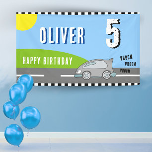 Vroom Vroom Racing Car Road Boy Birthday Party Banner