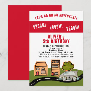 Vroom Vroom Racing Car Road House Boy Birthday  Invitation