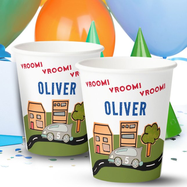 Vroom Vroom Racing Car Road House Boy Birthday Paper Cups (Creator Uploaded)