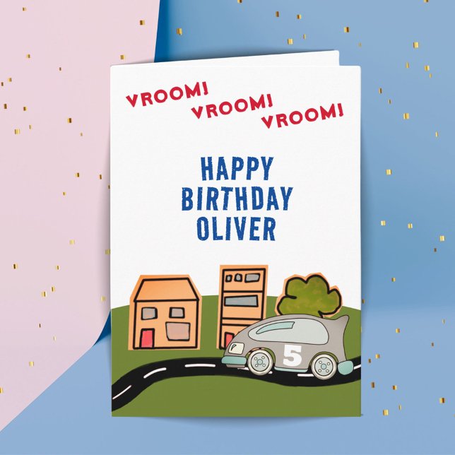 Vroom Vroom Racing Car Road House Happy Birthday  Card (Creator Uploaded)