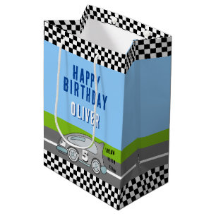 Vroom Vroom Racing Car Road Name Happy Birthday Medium Gift Bag