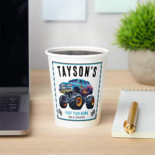 Vroom Zoom Monster Truck Boom 1st Birthday Party Paper Cups