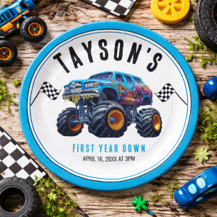 Vroom Zoom Monster Truck Boom   1st Birthday Party Paper Plate
