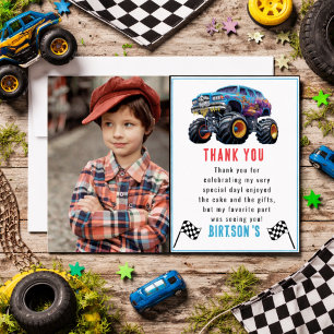 Vroom Zoom Monster Truck Boom 1st Birthday Party Thank You Card
