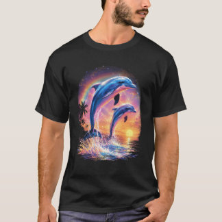 vSymphony Dolphin Meme Rainbow Sunset Ocean Marine T-Shirt