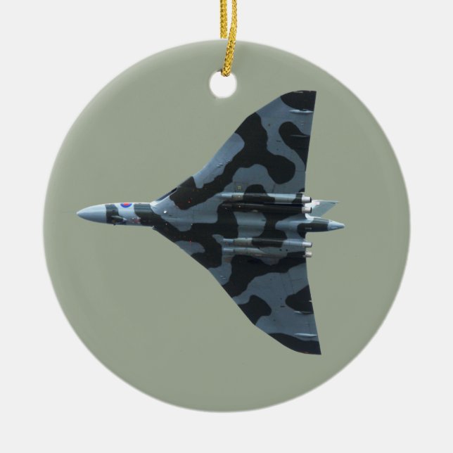 Vulcan bomber in flight ceramic tree decoration (Front)