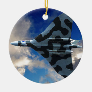 Vulcan bomber in flight ceramic tree decoration