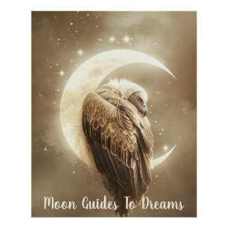 Vulture bird baby sleeping on Moon Poster