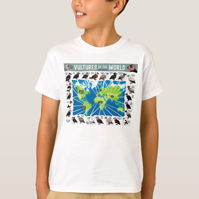 Vultures of the World Map T-Shirt (Front)