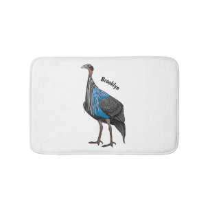 Vulturine guineafowl bird cartoon illustration  bath mat