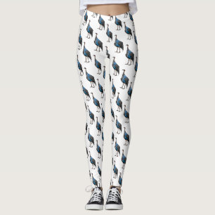 Vulturine guineafowl bird cartoon illustration leggings