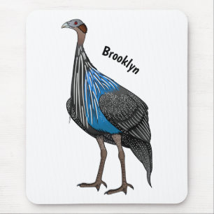 Vulturine guineafowl bird cartoon illustration mouse pad