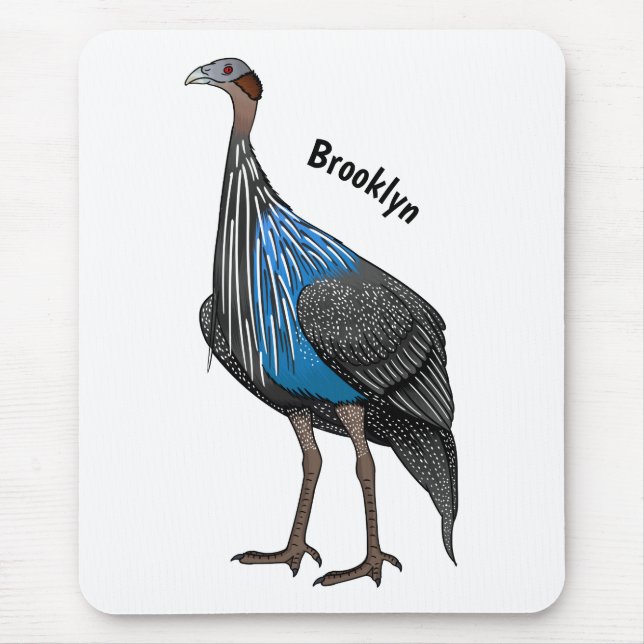 Vulturine guineafowl bird cartoon illustration mouse pad (Front)