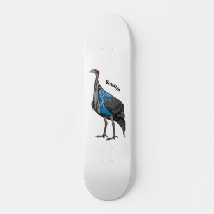 Vulturine guineafowl bird cartoon illustration skateboard