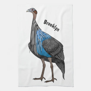 Vulturine guineafowl bird cartoon illustration tea towel