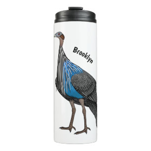 Vulturine guineafowl bird cartoon illustration  thermal tumbler