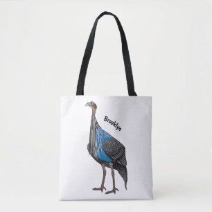Vulturine guineafowl bird cartoon illustration tote bag