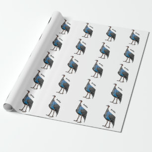Vulturine guineafowl bird cartoon illustration  wrapping paper