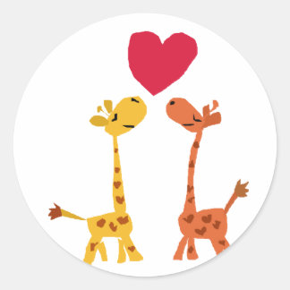 VW- Funny Giraffe Love Cartoon Classic Round Sticker