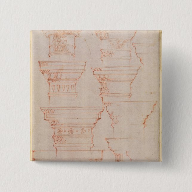 W.18v Study of column capitals 15 Cm Square Badge (Front)