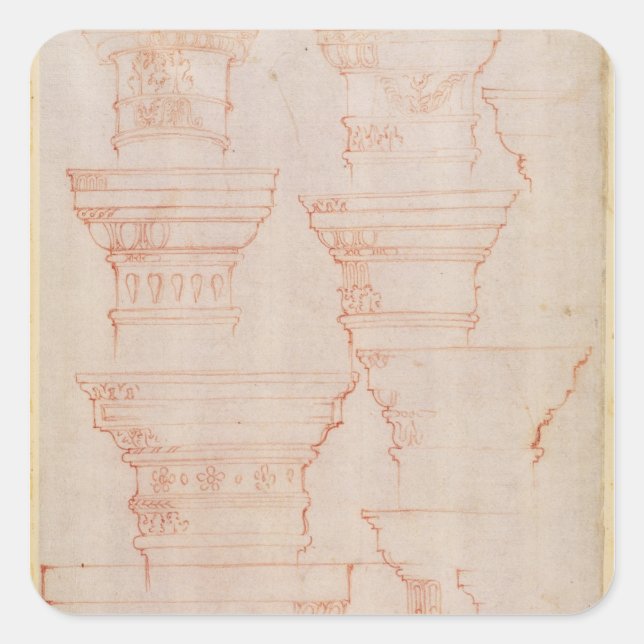 W.18v Study of column capitals Square Sticker (Front)