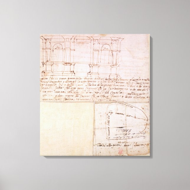 W.23r Architectural sketch with notes Canvas Print (Front)