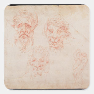 W.33 Sketches of satyrs' faces Square Sticker