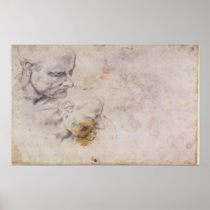 W.60 Sketch of a male head, in two positions Poster