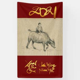 W Buffalo Child Chinese Ox Year 2021 Vertical B Banner
