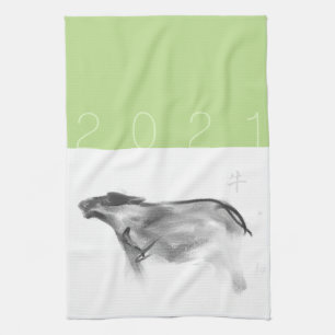 W Buffalo Chinese Ox Year Zodiac Choose Colour KT2 Tea Towel