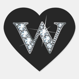 "W" Diamond Bling on Black Heart Sticker