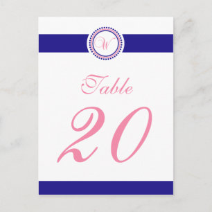 W Dot Circle Monogram Table Number (Pink / Blue) Postcard